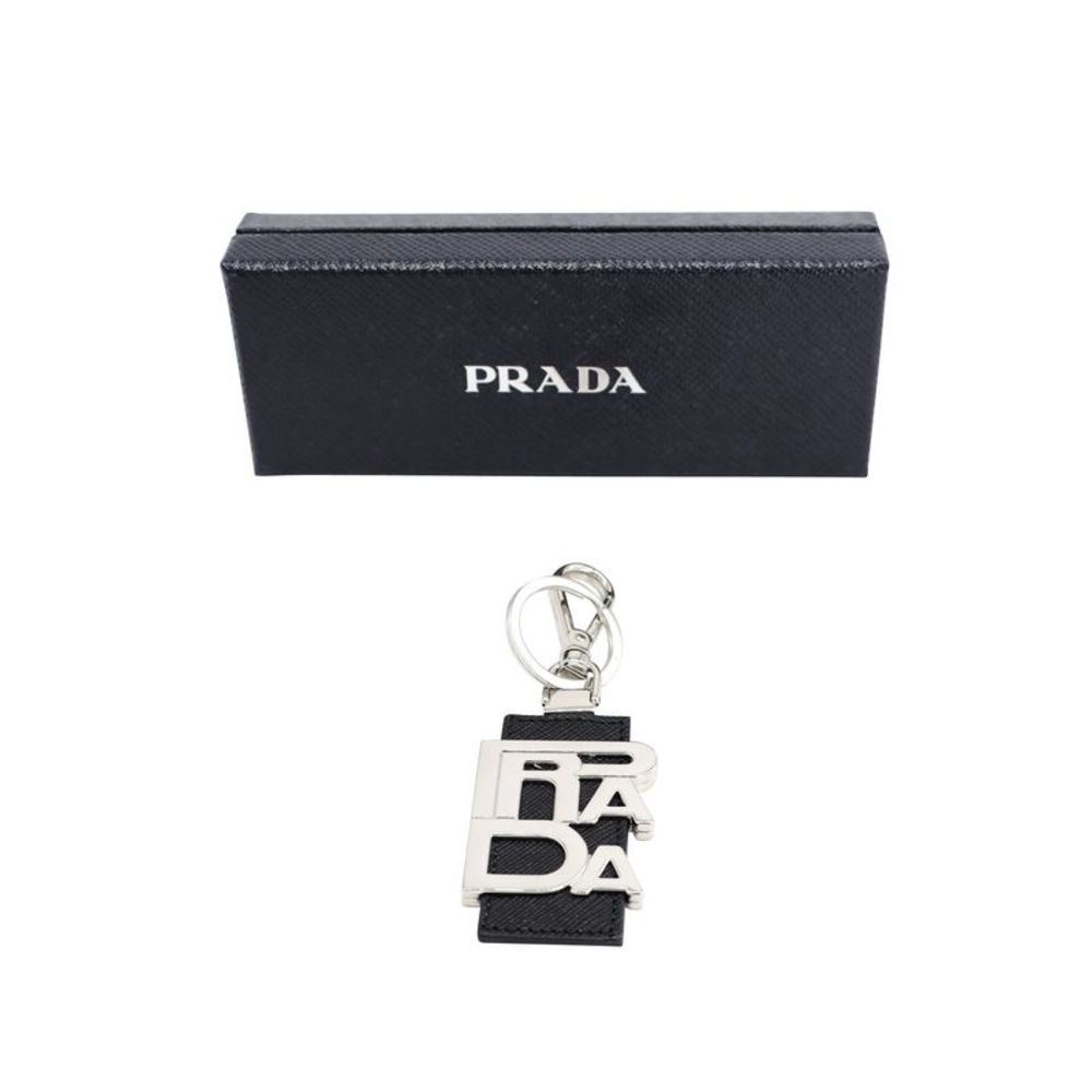 Prada Logo Keychain in Black Saffiano Leather - Picture 2 of 7